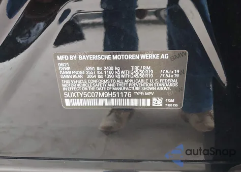 2021 BMW X3 xDrive30I из США, поврежденный, VIN 5UXTY5C07M9H51176